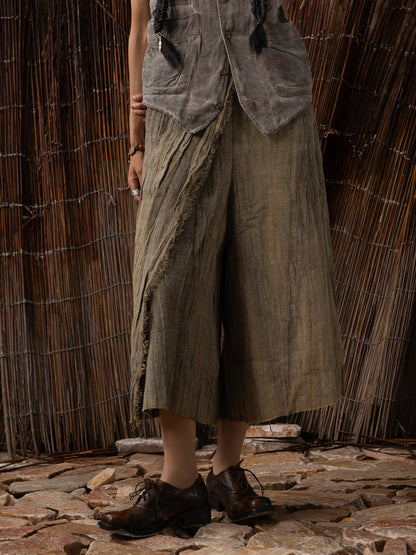 SOARIN WORLD Neo-Oriental Heritage Cropped Wide-Leg Pants Linen-Cotton Blend Culottes N-DCZ242TF03