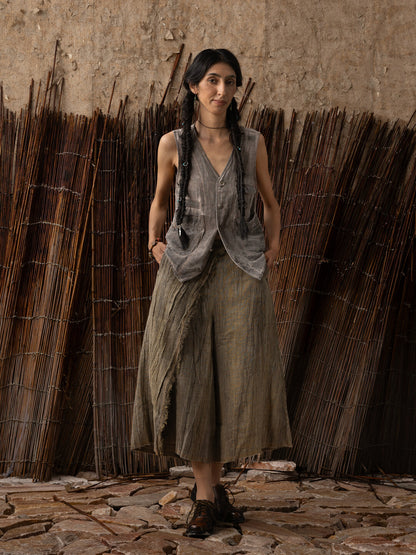 SOARIN WORLD Neo-Oriental Heritage Cropped Wide-Leg Pants Linen-Cotton Blend Culottes N-DCZ242TF03
