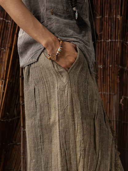 SOARIN WORLD Neo-Oriental Heritage Cropped Wide-Leg Pants Linen-Cotton Blend Culottes N-DCZ242TF03