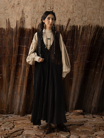 SOARIN WORLD Neo-Oriental Heritage A-line Hemp-blend Sleeveless Dress N-DCZ242TQ01