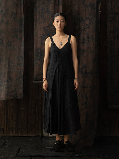 SOARIN WORLD Neo-Oriental Heritage A-line Jacquard Linen Blend Vest Dress N-DCZ242TQ03