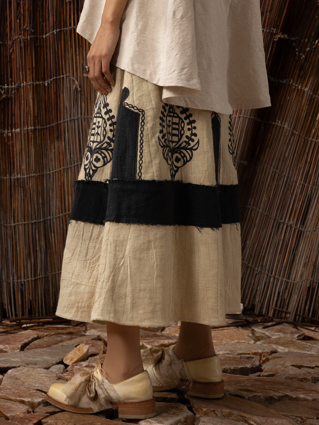 SOARIN WORLD Neo-Oriental Heritage A-line Linen-blend Skirt N-DCZ242TQ07