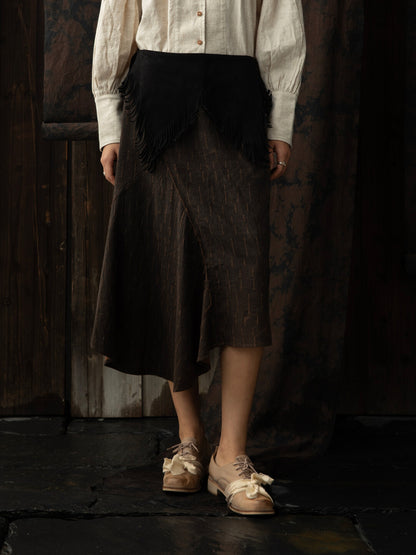 SOARIN WORLD（Neo-Oriental Heritage）Vintage Neo-Chinese Asymmetric Cut Silk-Blend Skirt N-DCZ242TQ09