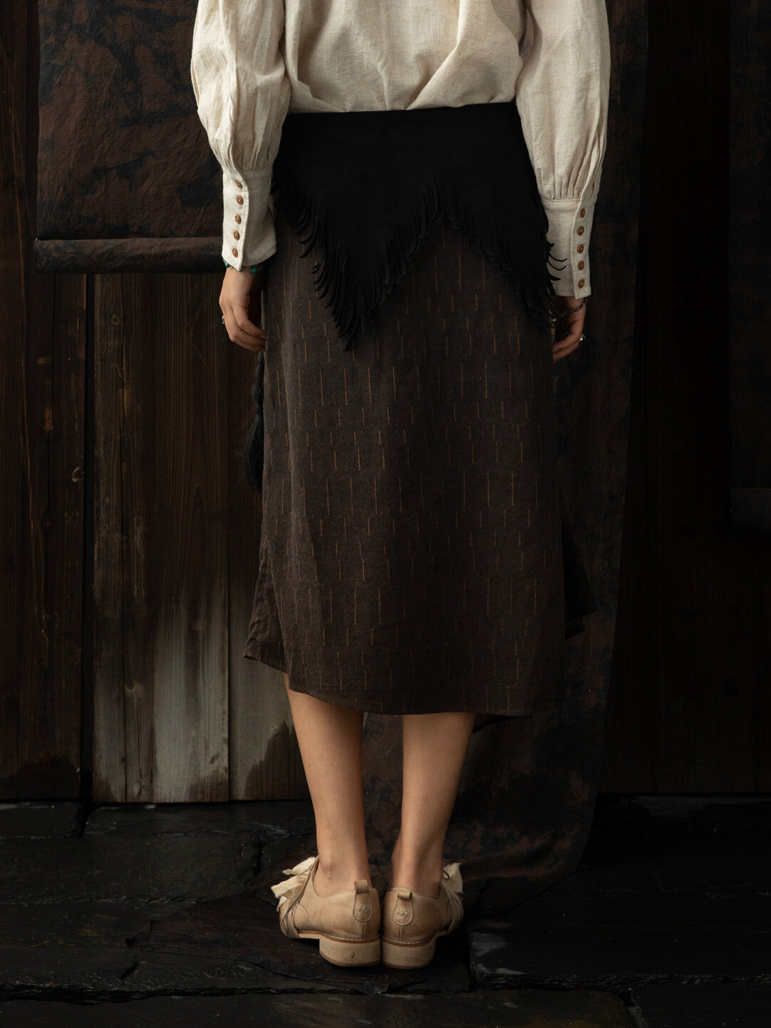 SOARIN WORLD（Neo-Oriental Heritage）Vintage Neo-Chinese Asymmetric Cut Silk-Blend Skirt N-DCZ242TQ09