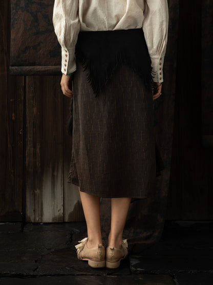SOARIN WORLD（Neo-Oriental Heritage）Vintage Neo-Chinese Asymmetric Cut Silk-Blend Skirt N-DCZ242TQ09