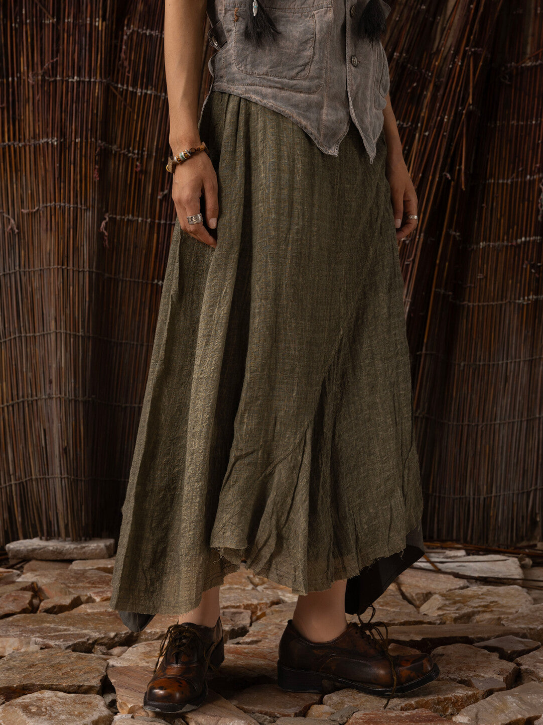 SOARIN WORLD Neo-Oriental Heritage Asymmetrical Silhouette Cotton Blend Skirt N-DCZ242TQ12