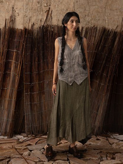 SOARIN WORLD Neo-Oriental Heritage Asymmetrical Silhouette Cotton Blend Skirt N-DCZ242TQ12