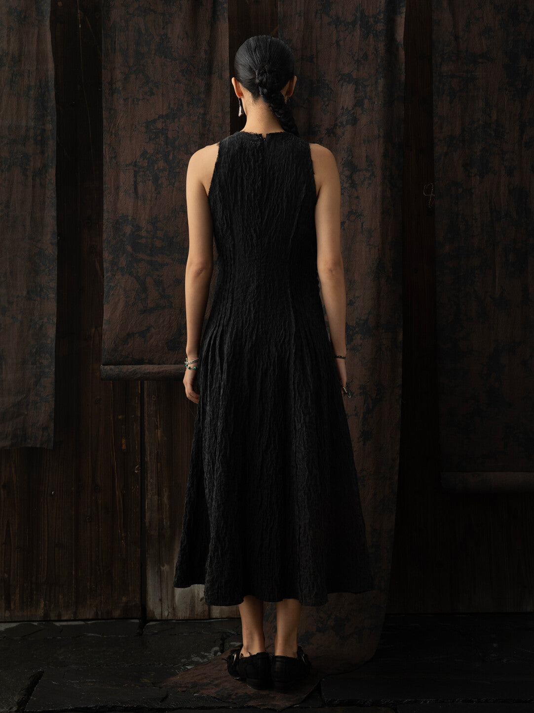 SOARIN WORLD Neo-Oriental Heritage Crinkle Texture A-line Sleeveless Dress N-DCZ242TQ13