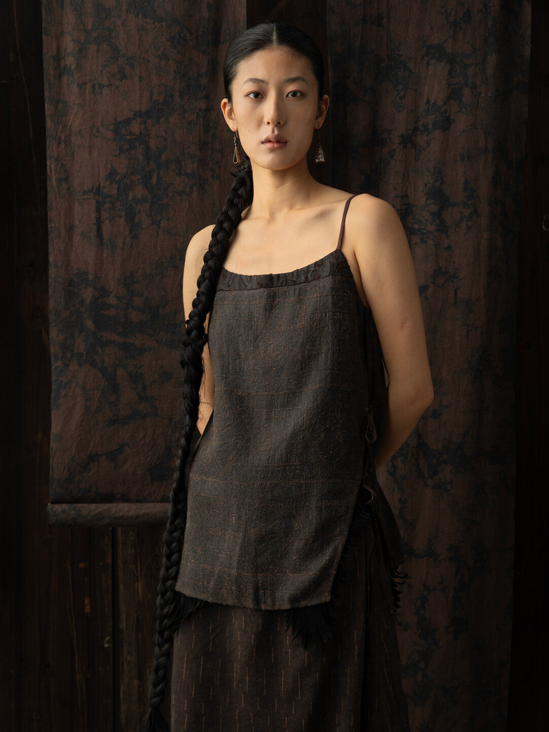 SOARIN WORLD Neo-Oriental Heritage Modern Zen Collection Boxy Silhouette Camisole Jacquard Silk Top N-DCZ242TQ16
