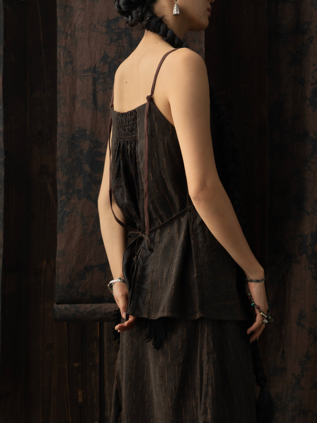 SOARIN WORLD Neo-Oriental Heritage Modern Zen Collection Boxy Silhouette Camisole Jacquard Silk Top N-DCZ242TQ16