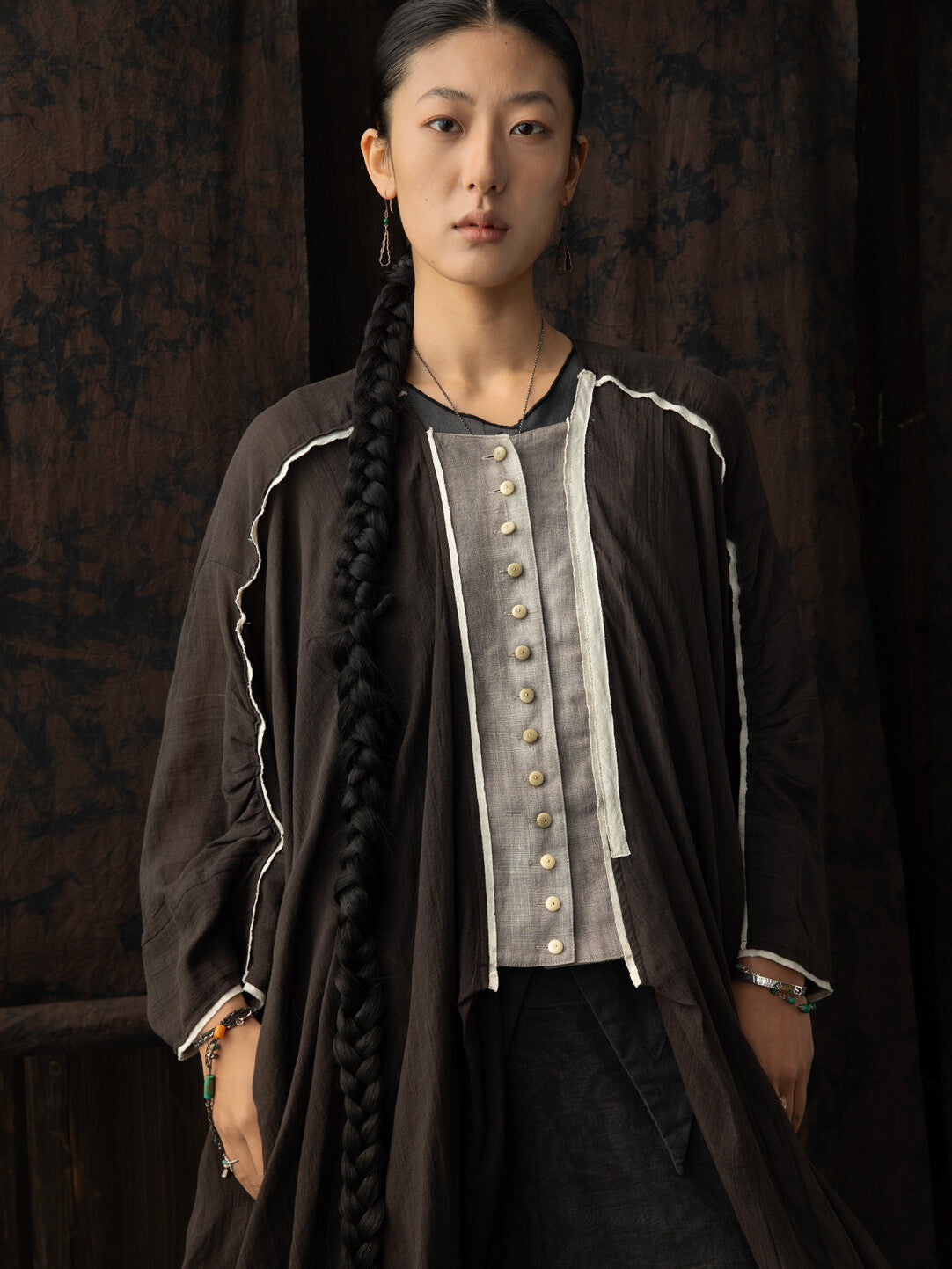 SOARIN WORLD（Neo-Oriental Heritage）Oversized Paisley Cotton Linen Long Coat N-DCZ242TW07