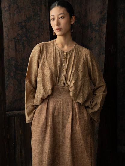 SOARIN WORLD Neo-Oriental Heritage Zen Architectural Layered Mixed-Fabric Dress DCZ242TQ15