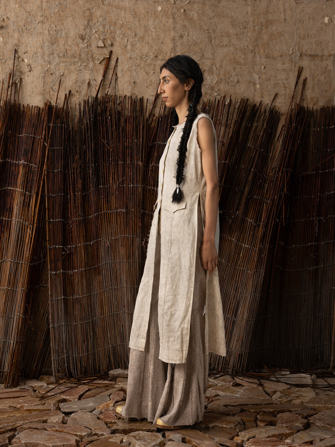 【SOARIN WORLD】Neo-Oriental Heritage Straight Cut Long Vest Ramie Cotton Blend Sleeveless Tunic N-DCZ252TC11