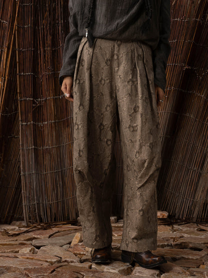 SOARIN WORLD Neo-Oriental Heritage Wide Leg Cropped Trousers Textured Cotton Linen Blend N-DCZ252TF07