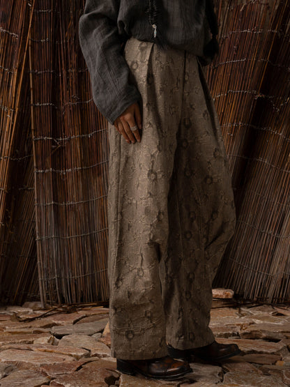 SOARIN WORLD Neo-Oriental Heritage Wide Leg Cropped Trousers Textured Cotton Linen Blend N-DCZ252TF07