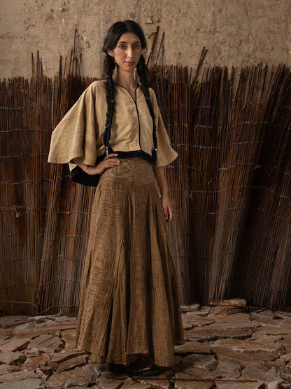 SOARIN WORLD Neo-Oriental Heritage Umbrella Silhouette Linen-Cotton Maxi Skirt N-DCZ252TQ27