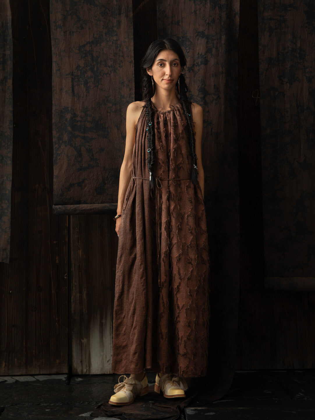 SOARIN WORLD Neo-Oriental Heritage Loose Suspender Dress Vintage Texture Cotton-Linen Blend Dress N-DCZ252TQ29