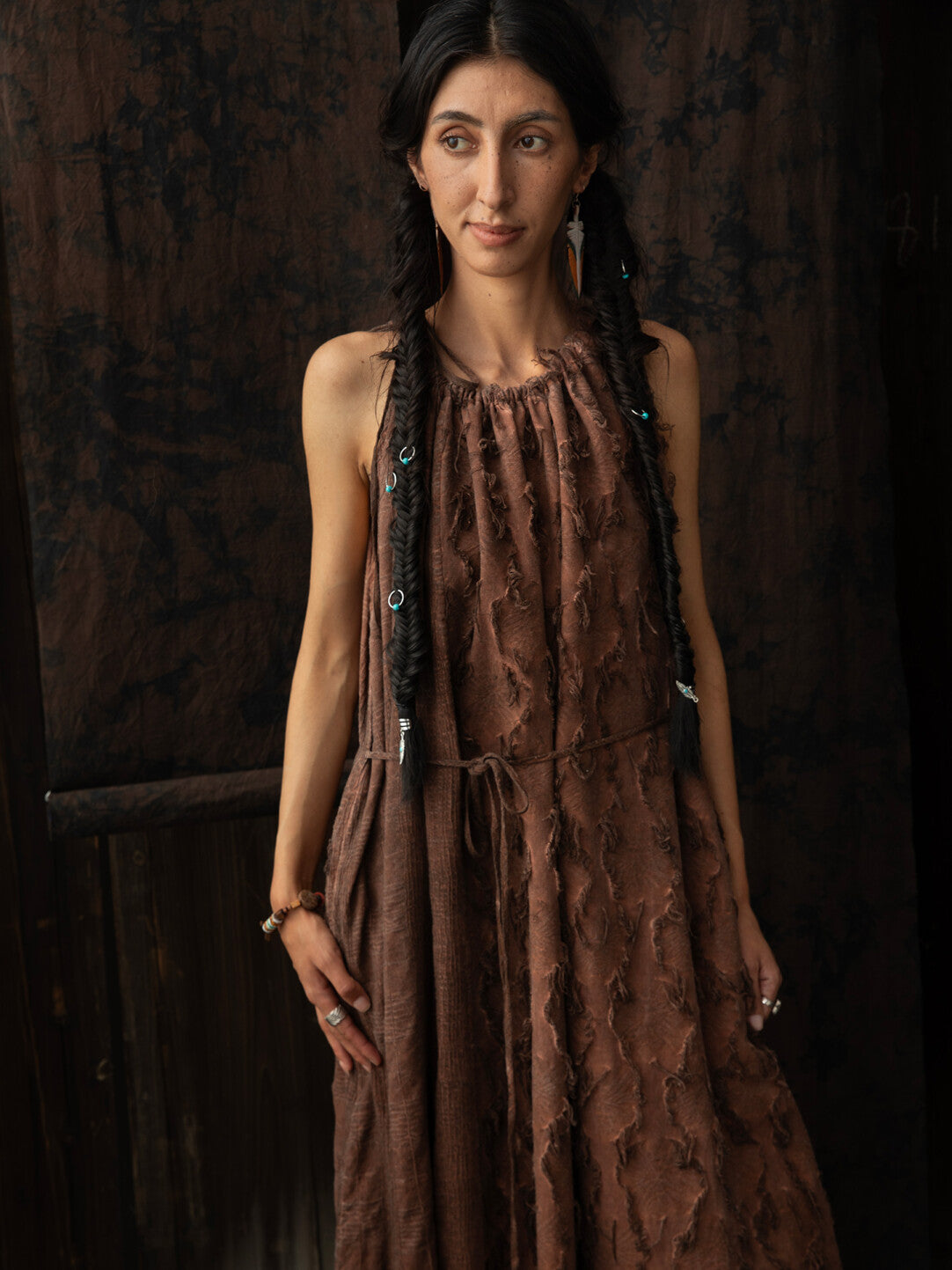 SOARIN WORLD Neo-Oriental Heritage Loose Suspender Dress Vintage Texture Cotton-Linen Blend Dress N-DCZ252TQ29