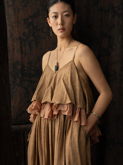 SOARIN WORLD Neo-Oriental Heritage Layered Camisole Long Dress Tencel Blend N-DCZ252TQ30