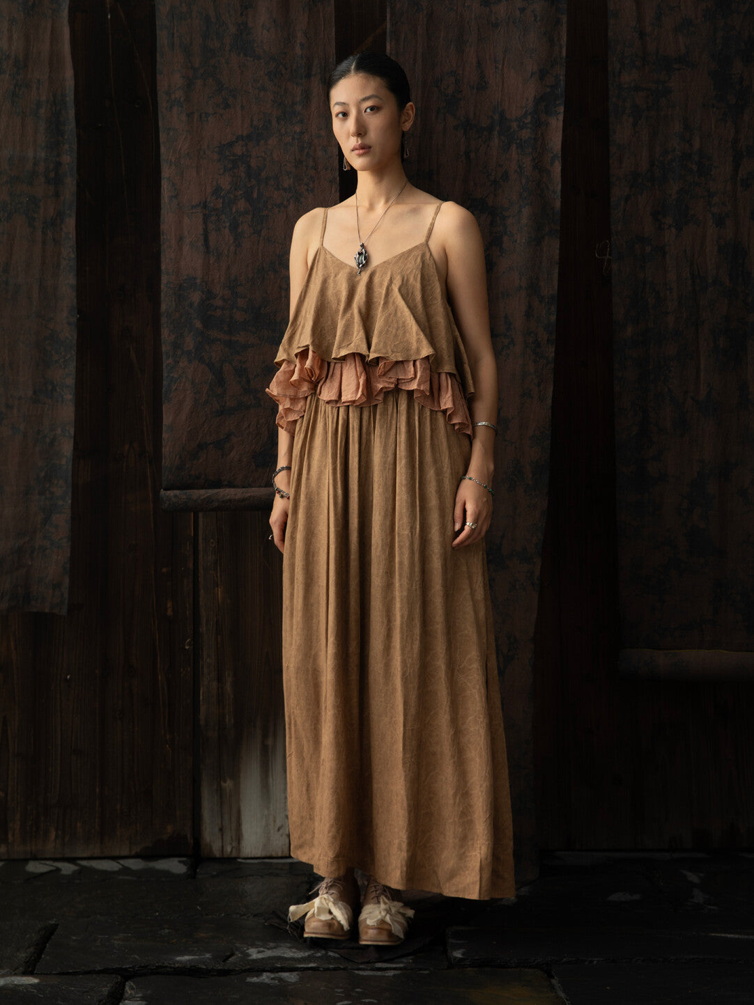 SOARIN WORLD Neo-Oriental Heritage Layered Camisole Long Dress Tencel Blend N-DCZ252TQ30
