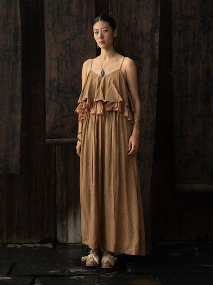 SOARIN WORLD Neo-Oriental Heritage Layered Camisole Long Dress Tencel Blend N-DCZ252TQ30