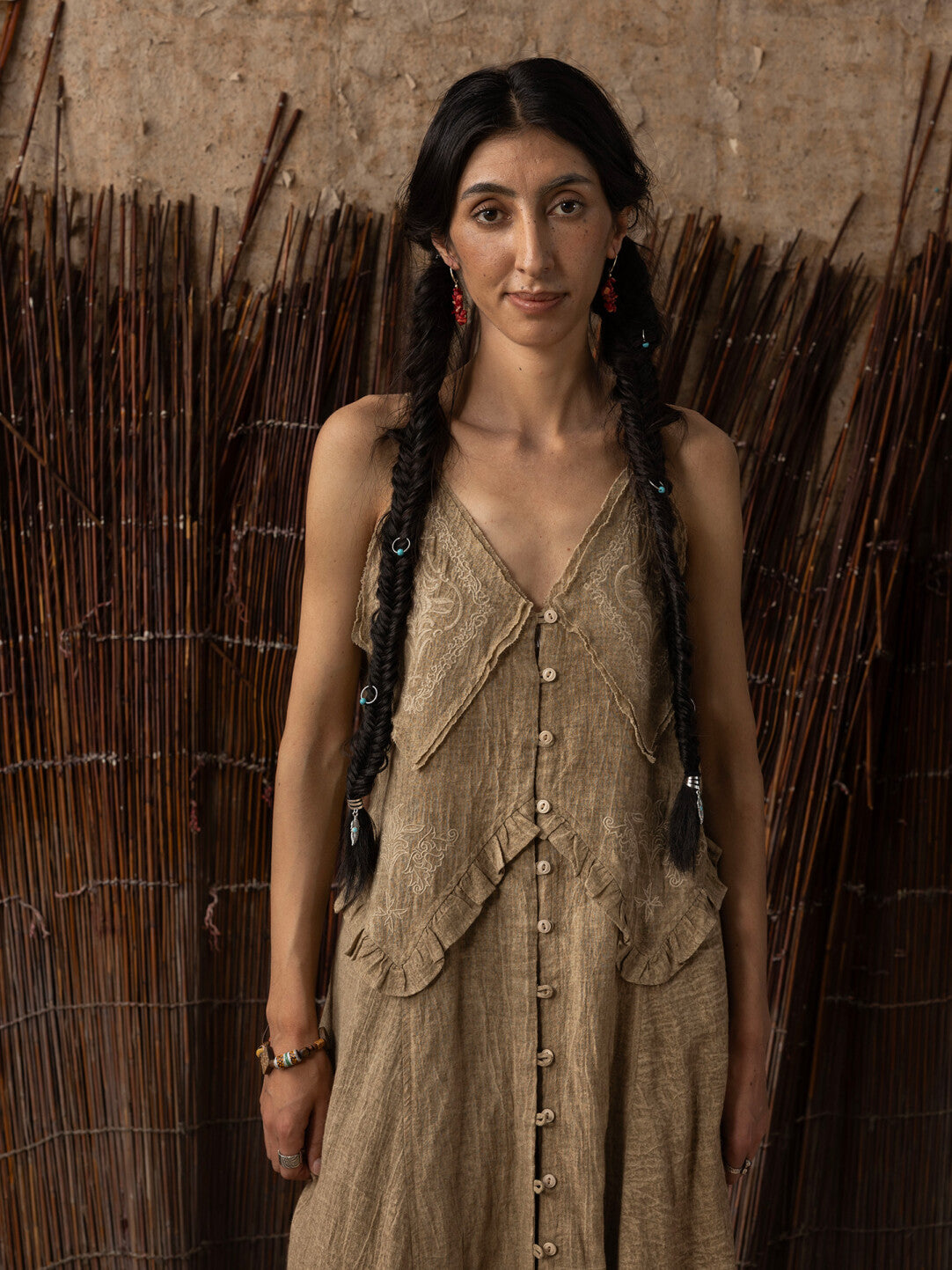 SOARIN WORLD Neo-Oriental Heritage A-Line Coarse Linen Camisole Dress N-DCZ252TQ32
