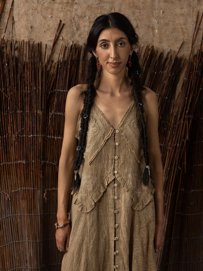 SOARIN WORLD Neo-Oriental Heritage A-Line Coarse Linen Camisole Dress N-DCZ252TQ32