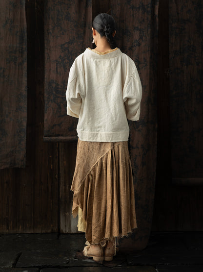 SOARIN WORLD Neo-Oriental Heritage Asymmetrical Layered Skirt Textured Fabric Bottoms N-DCZ252TQ36