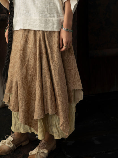 SOARIN WORLD Neo-Oriental Heritage Asymmetrical Layered Skirt Textured Fabric Bottoms N-DCZ252TQ36