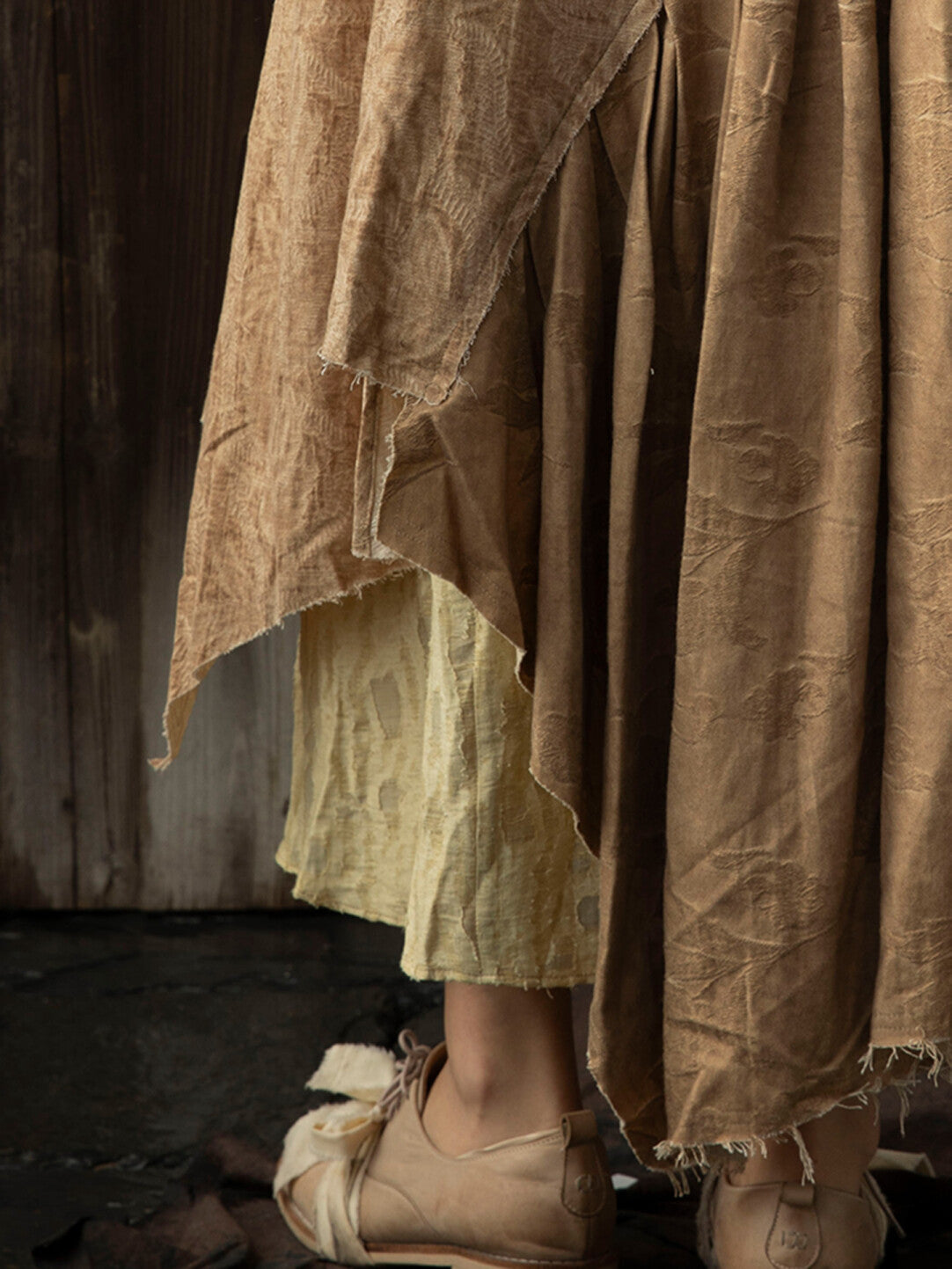 SOARIN WORLD Neo-Oriental Heritage Asymmetrical Layered Skirt Textured Fabric Bottoms N-DCZ252TQ36