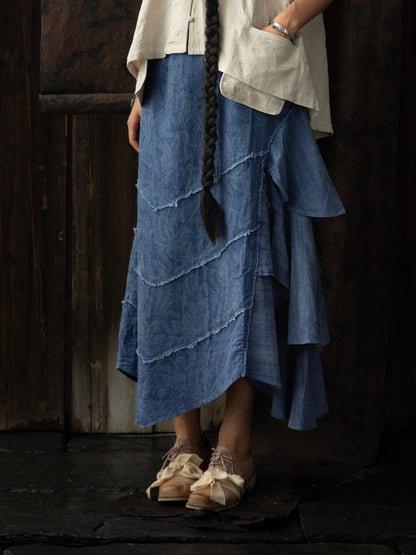 SOARIN WORLD Neo-Oriental Heritage Asymmetrical Tiered A-Line Skirt Cotton Blend N-DCZ252TQ37