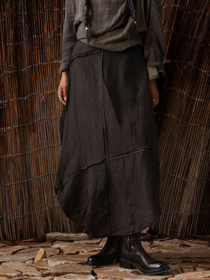 SOARIN WORLD Neo-Oriental Heritage Asymmetrical Drape Linen Maxi Skirt N-DCZ252TQ38