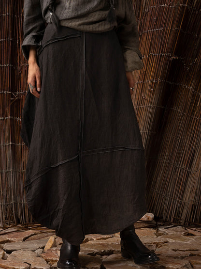 SOARIN WORLD Neo-Oriental Heritage Asymmetrical Drape Linen Maxi Skirt N-DCZ252TQ38