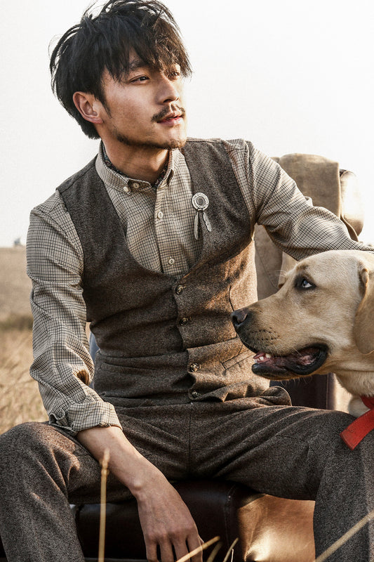 Retro British suit vest for men Business casual suit vest slim fit small vest trendy waistcoat