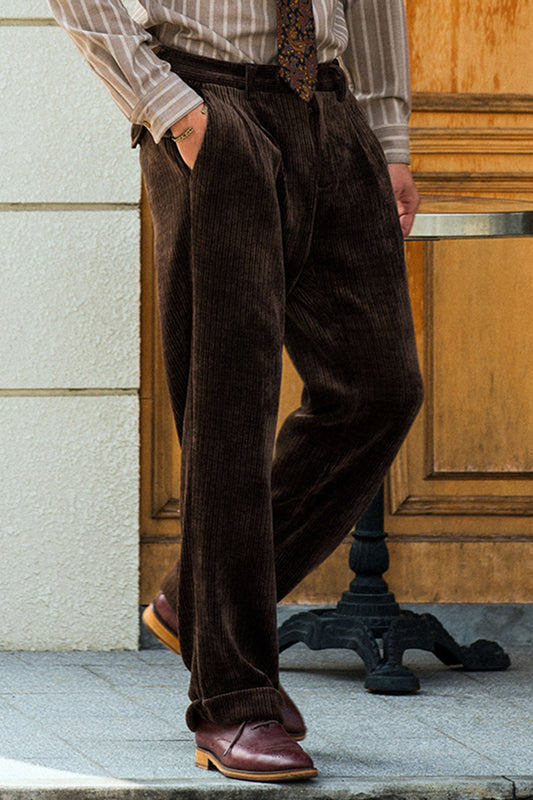 British retro style corduroy straight pants men's winter corduroy drape casual loose wide-leg suit trousers