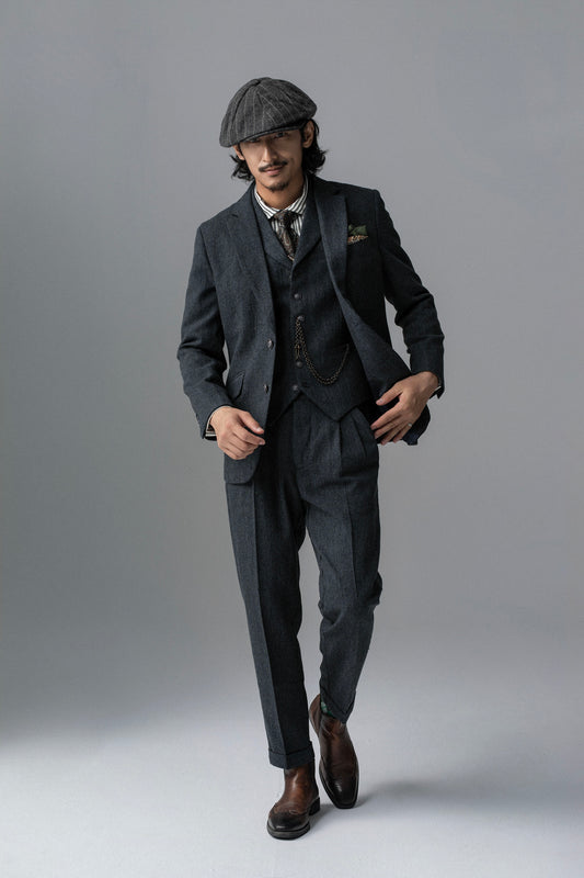 Retro British style woolen suit jacket for men yuppie business formal casual suit