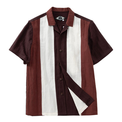 [Tencel Thin] Italian Contrast Color Splicing Short Sleeve Shirt Men's High-end Cuban Collar Summer Shirt
