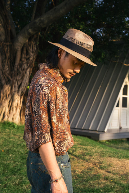 Retro yuppie style Baroque print shirt men's light Hawaiian handsome casual loose short-sleeved shirt