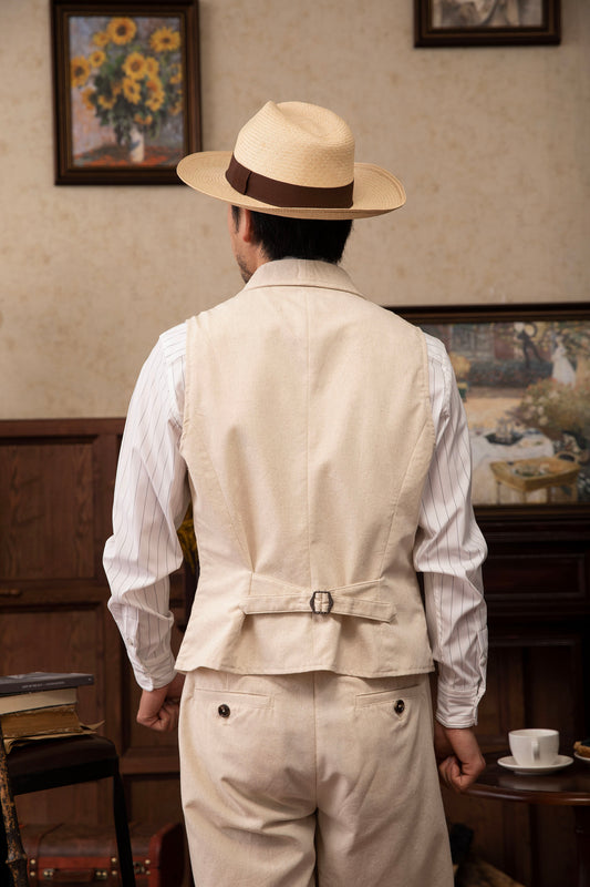 British retro style cotton and linen suit vest for men Business gentleman casual slim lapel vest