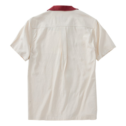 British retro style Cuban collar short-sleeved shirt men's stitching linen casual double pocket short-sleeved shirt