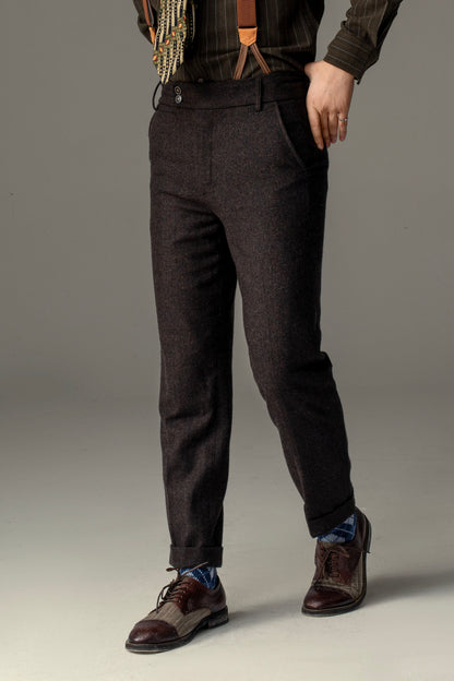 SOARIN original British retro style nine-point handsome pants men's wool tweed tapered casual suit pants