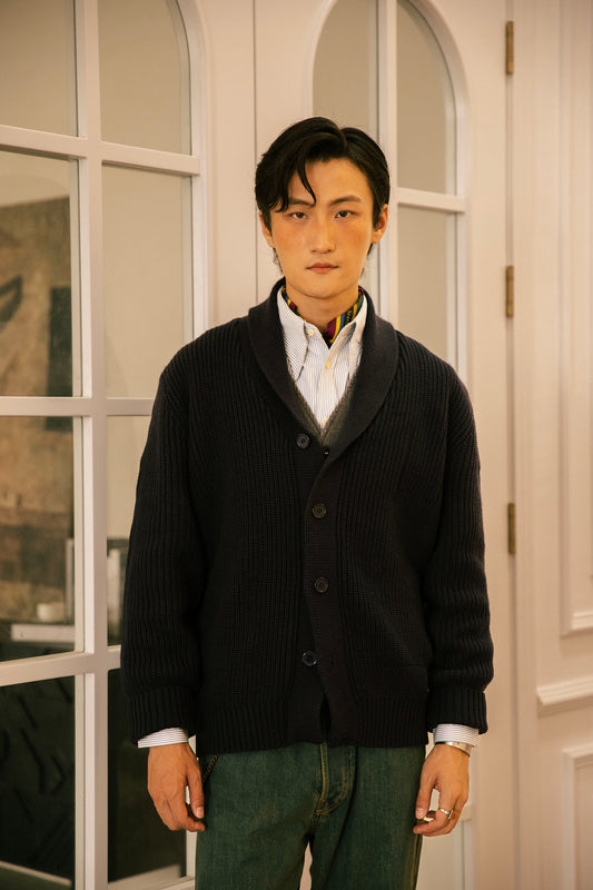 Italian Naples shawl collar sweater for men Heavy warm business gentleman knitted cardigan jacket
