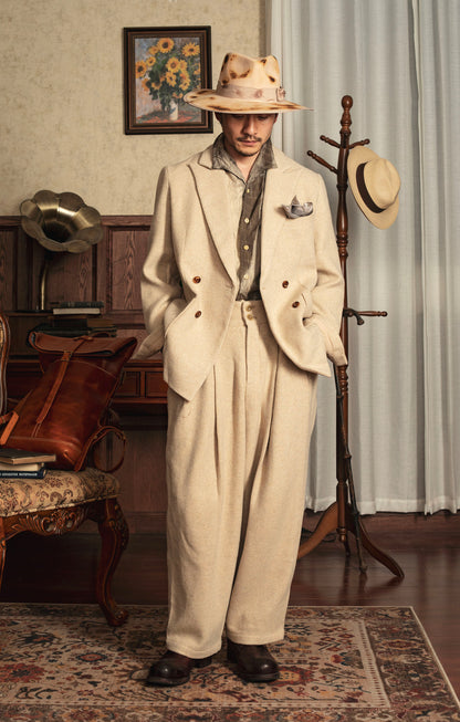 British style retro wool suit jacket for men Business formal casual double-breasted suit jacket