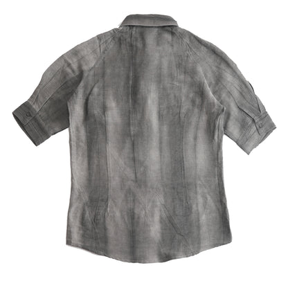 British retro style linen short-sleeved shirt for men, yuppie pleated thin casual five-point sleeve shirt