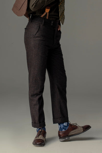 SOARIN original British retro style nine-point handsome pants men's wool tweed tapered casual suit pants