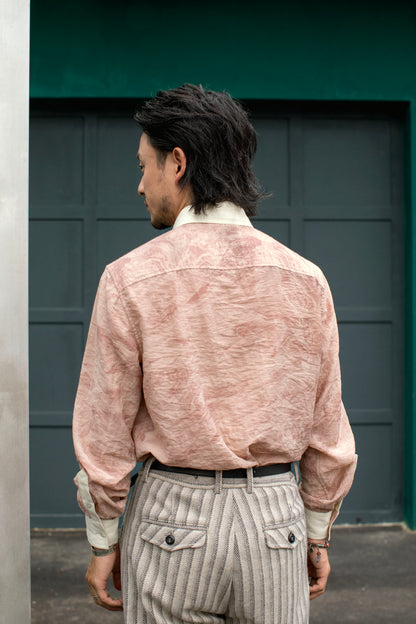 Retro French style long-sleeved shirt for men Long pointed collar splicing business casual textured autumn and winter suit shirt