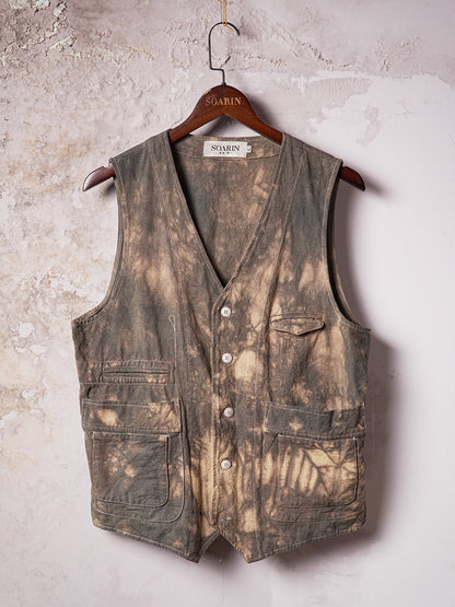 SOARIN WORLD Vintage Artisanal Slim-Fit Tie-Dyed Linen Vest Z92B202