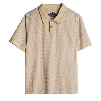 British retro style diamond pattern polo shirt men's lapel stitching business casual slim thin short-sleeved T-shirt