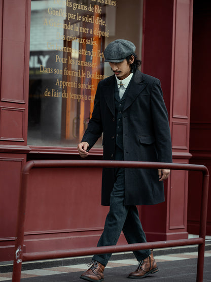 British style retro woolen mid-length coat for men knee-length slim trench coat for winter