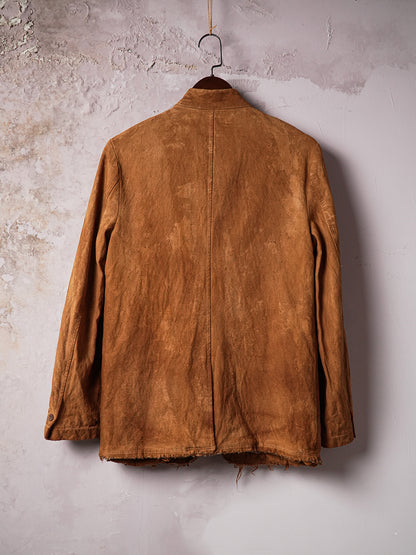 SOARIN WORLD Avant-Garde Artisan Structured Cotton-Linen Raw-Hem Jacket Z212XZ403